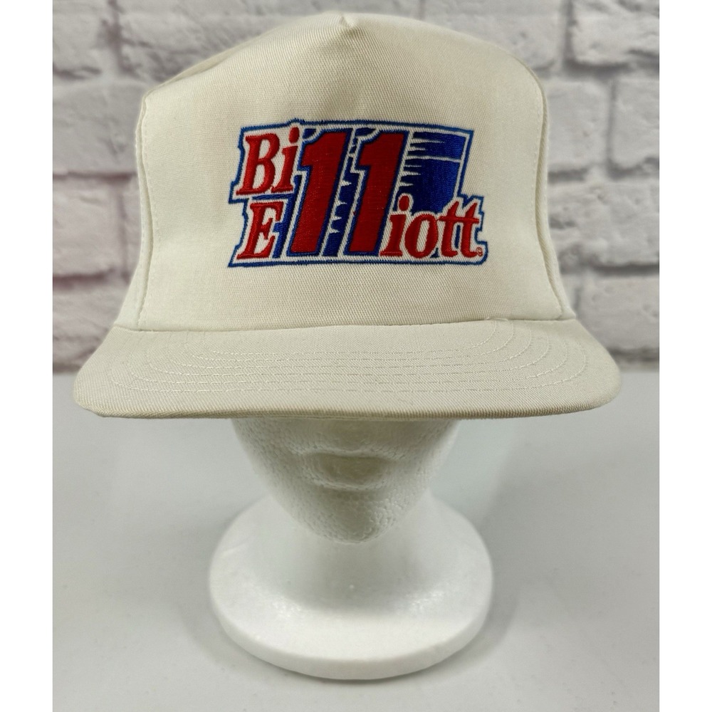 Vintage Bill Elliot White Trucker Hat Snapback NASCAR Wool EXCELLENT!